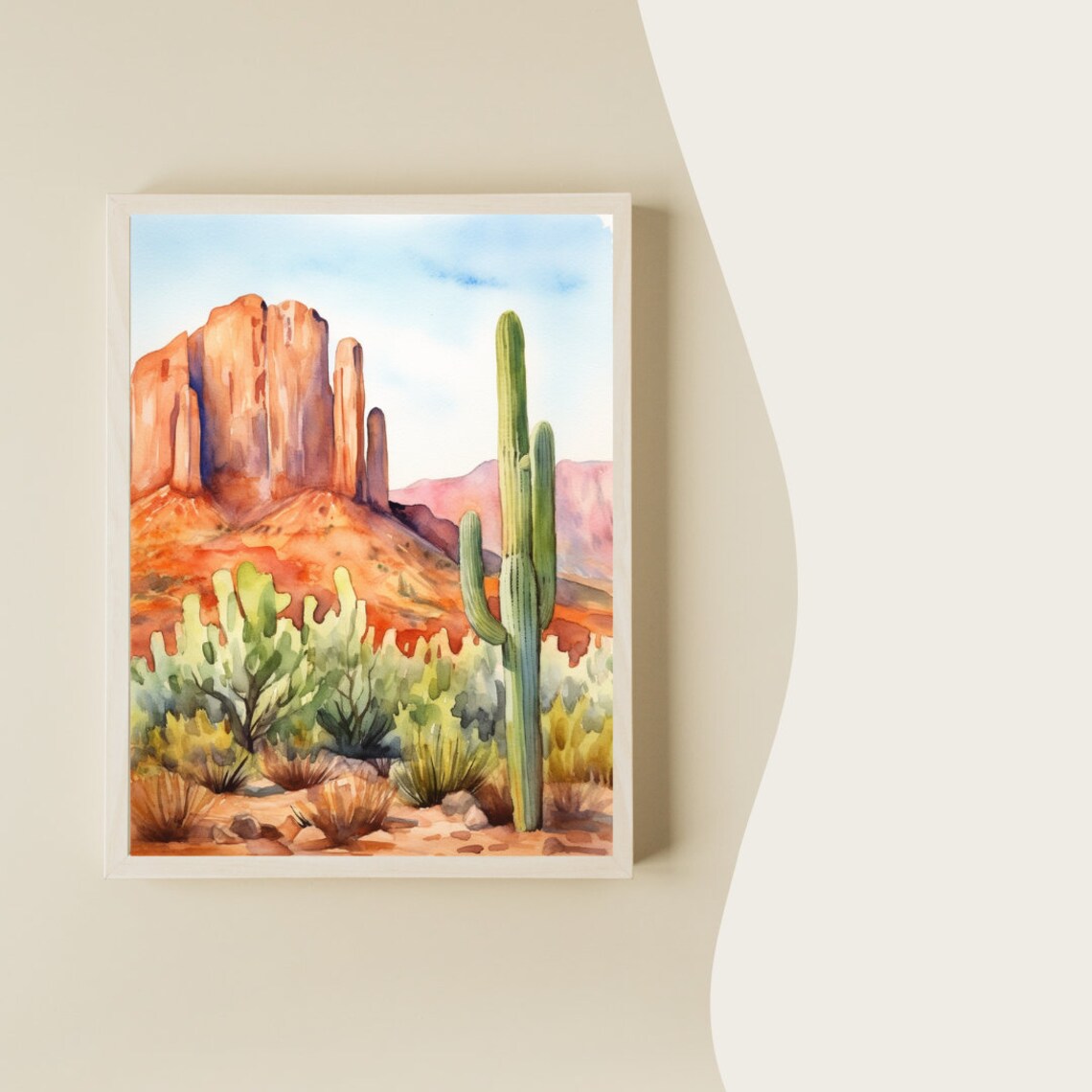 Sonoran Desert Saguaro Cactus Rising Below Red Rock Buttes Poster - Image 2