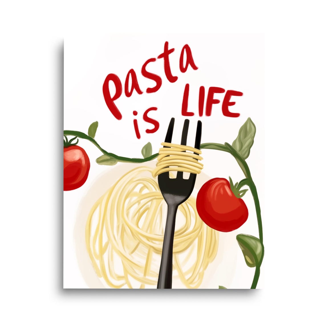 Pasta Is Life Spaghetti Fork Playful Italian Kitchen Decor Poster