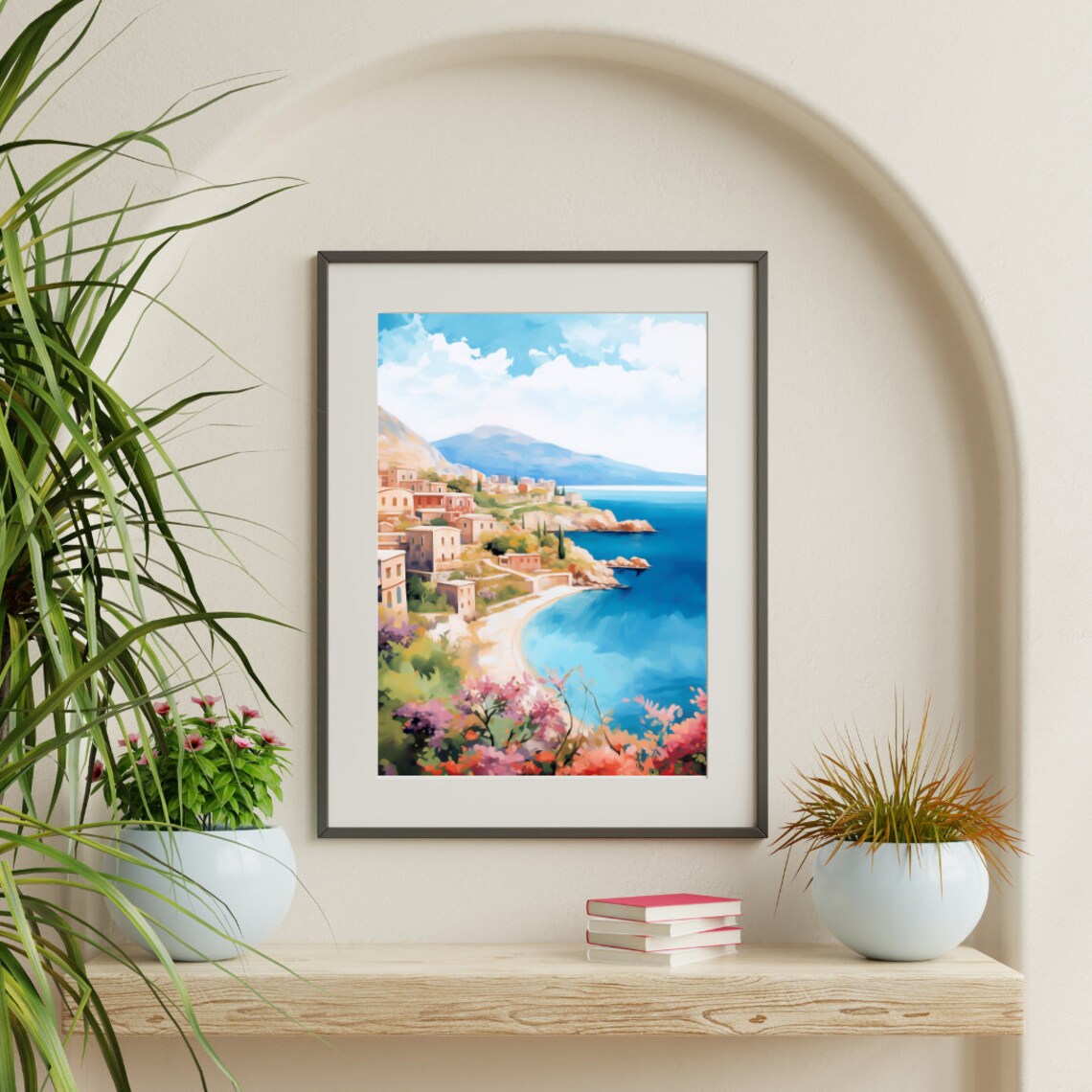 Rhodes Hillside Old Town on the Deep Blue Sea Watercolor Poster - Image 3