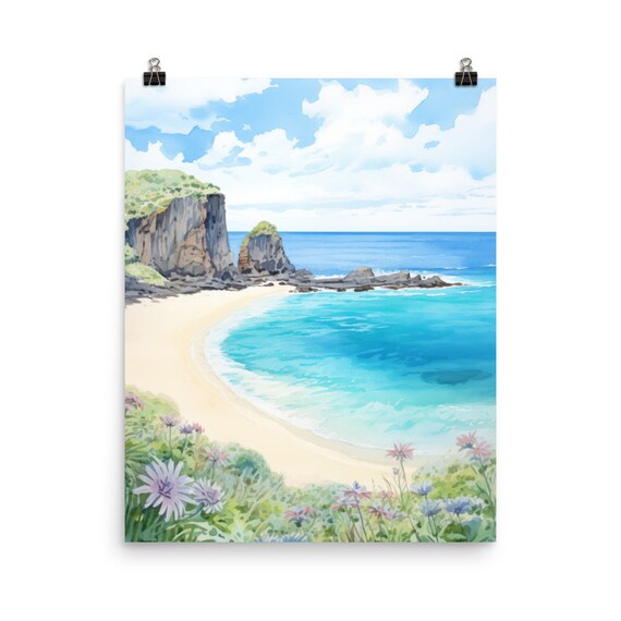 Fernando de Noronha Brazil Tropical Beach Watercolor Art Poster