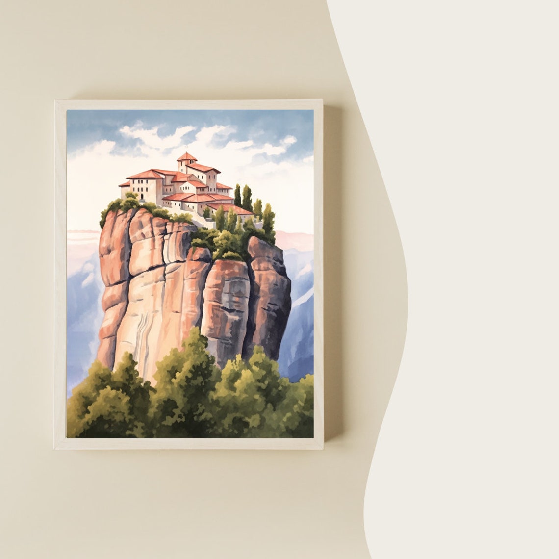 Meteora Monastery Perched Atop Rock Pillar Watercolor Poster - Image 2