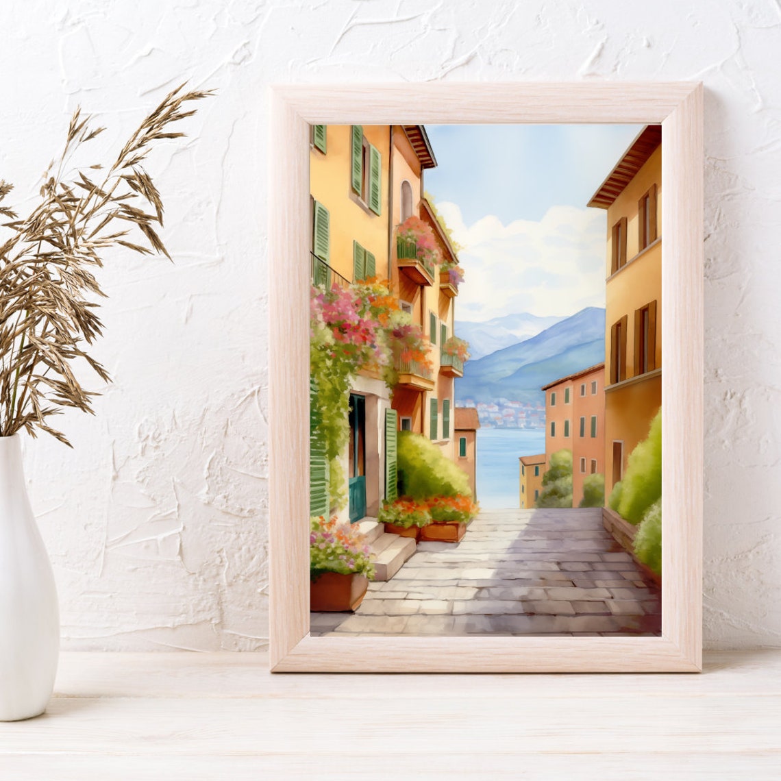 Bellagio Flower Lined Cobblestone Lane Down to Lake Como Art Poster - Image 3