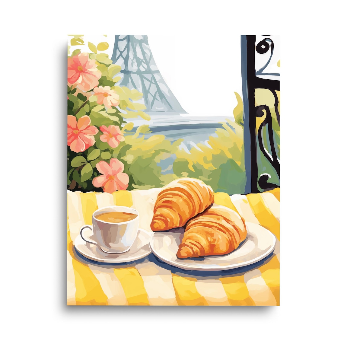 Paris Croissant Watercolor Art Print, French Decor