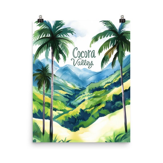 Cocora Valley Watercolor Print Colombia Travel Gift Green Landscape Decor Palm Trees South America Colombian Nature Tropical Art