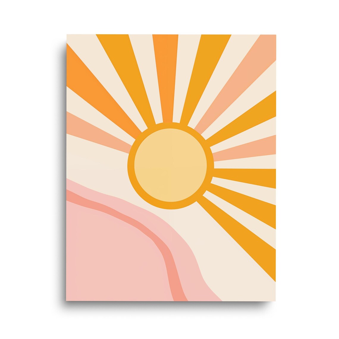 Retro Sunrise Line Art Print, Boho Sun Decor