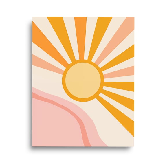 Retro Sunrise Line Art Print, Boho Sun Decor