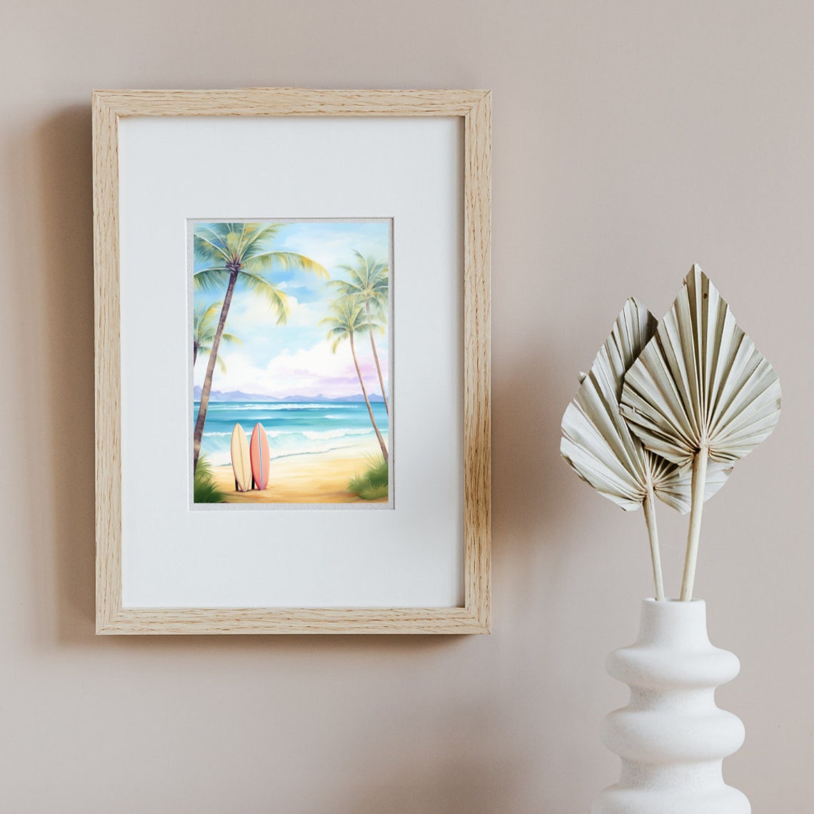 Two Surfboards Resting Between Palms Turquoise Wave Beach Poster - Image 2