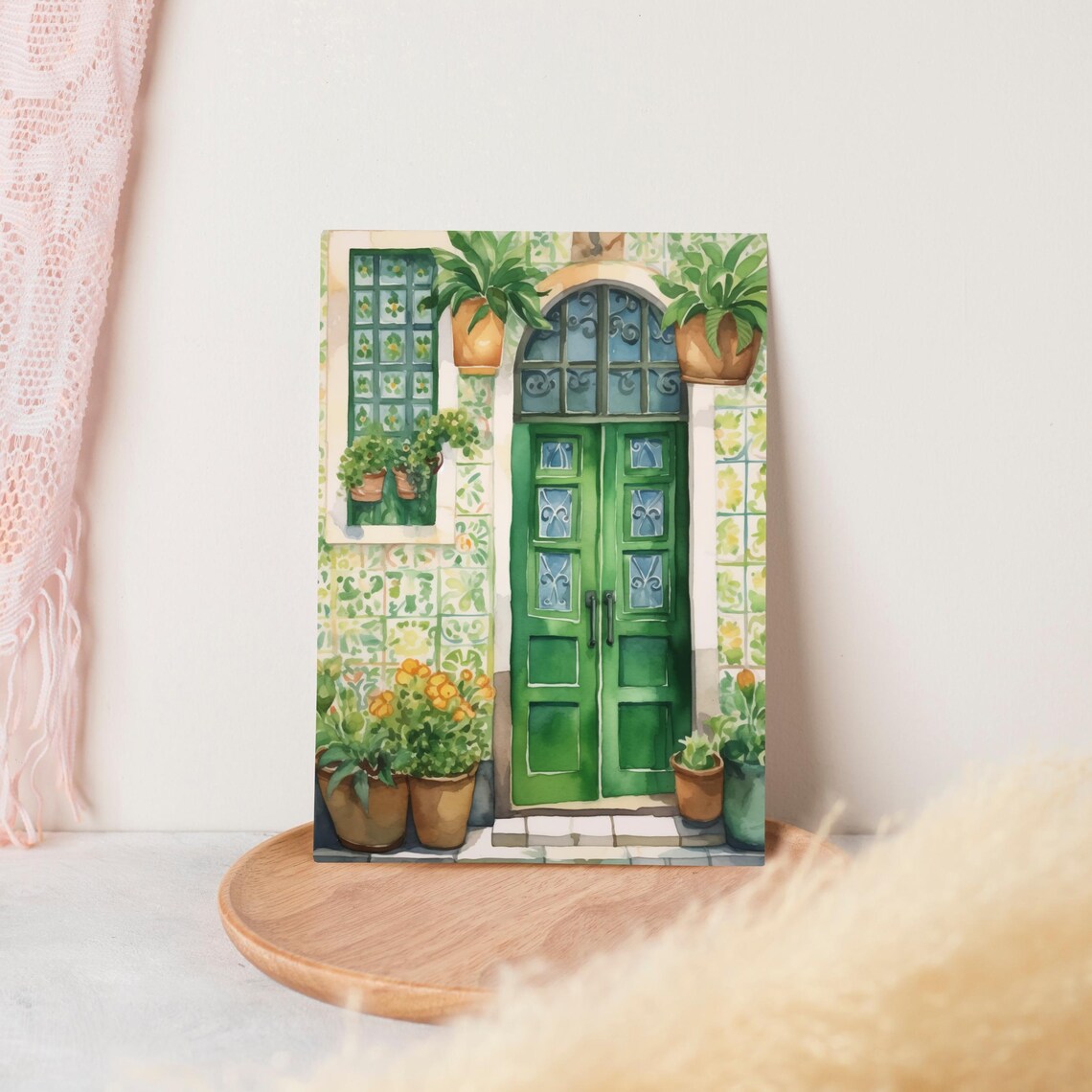 Lisbon Watercolor Travel Poster, Portugal Door - Image 3