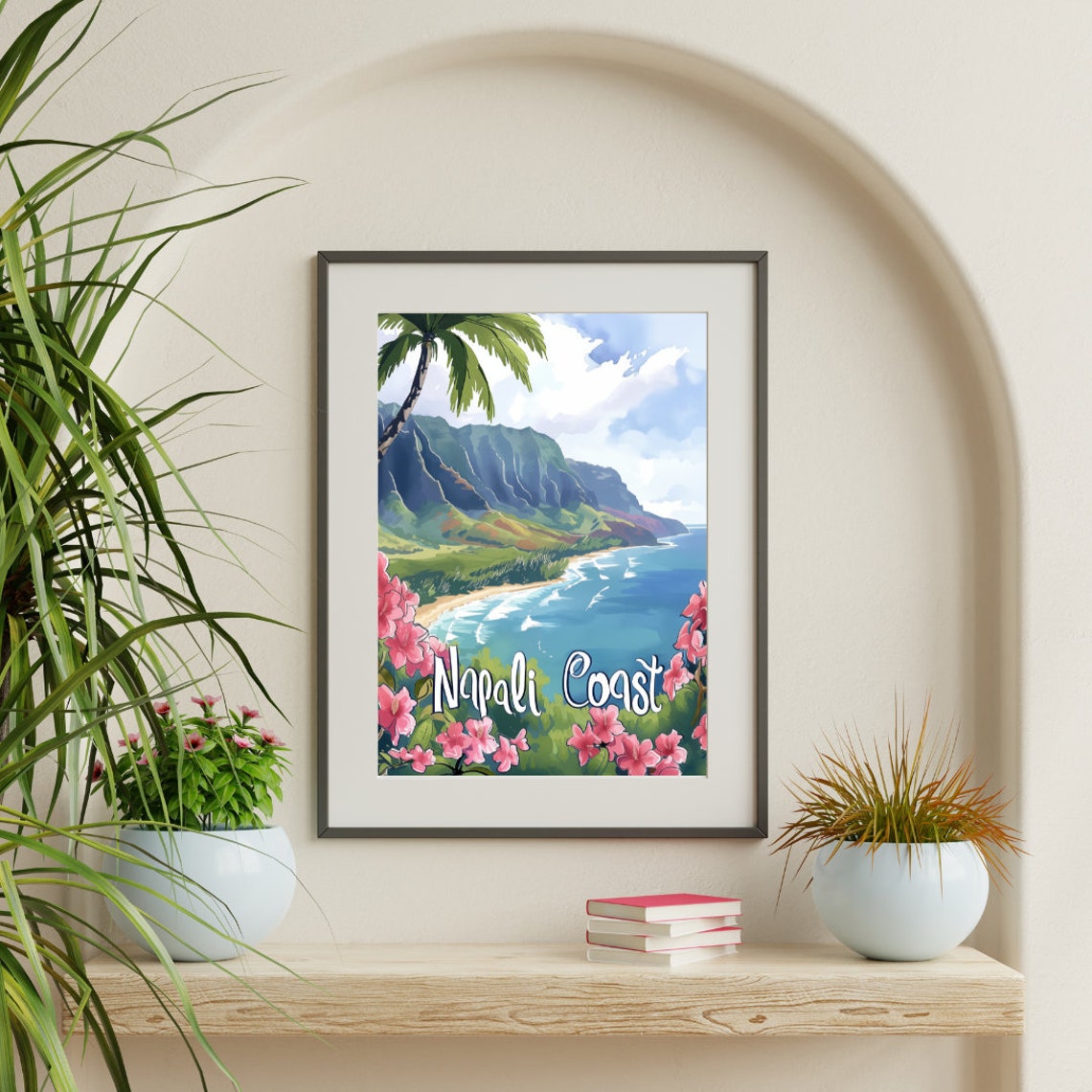 Napali Coast Kauai Green Cliffs Hibiscus Bloom Travel Poster - Image 3