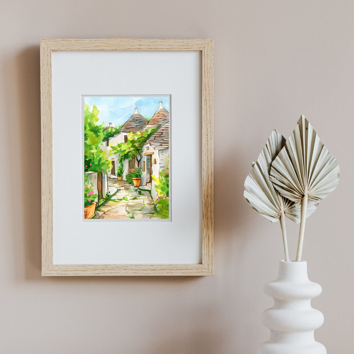 Alberobello Trulli Alley with Stone Lane and Flower Pots Poster - Image 2