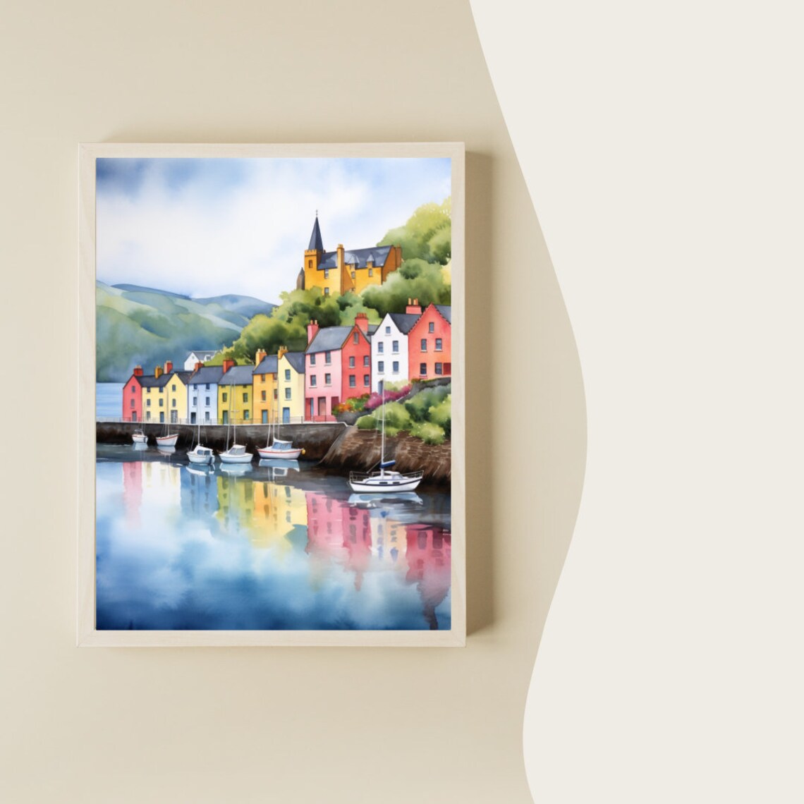 Portree Watercolor Travel Poster, Scotland Waterfront - Image 2