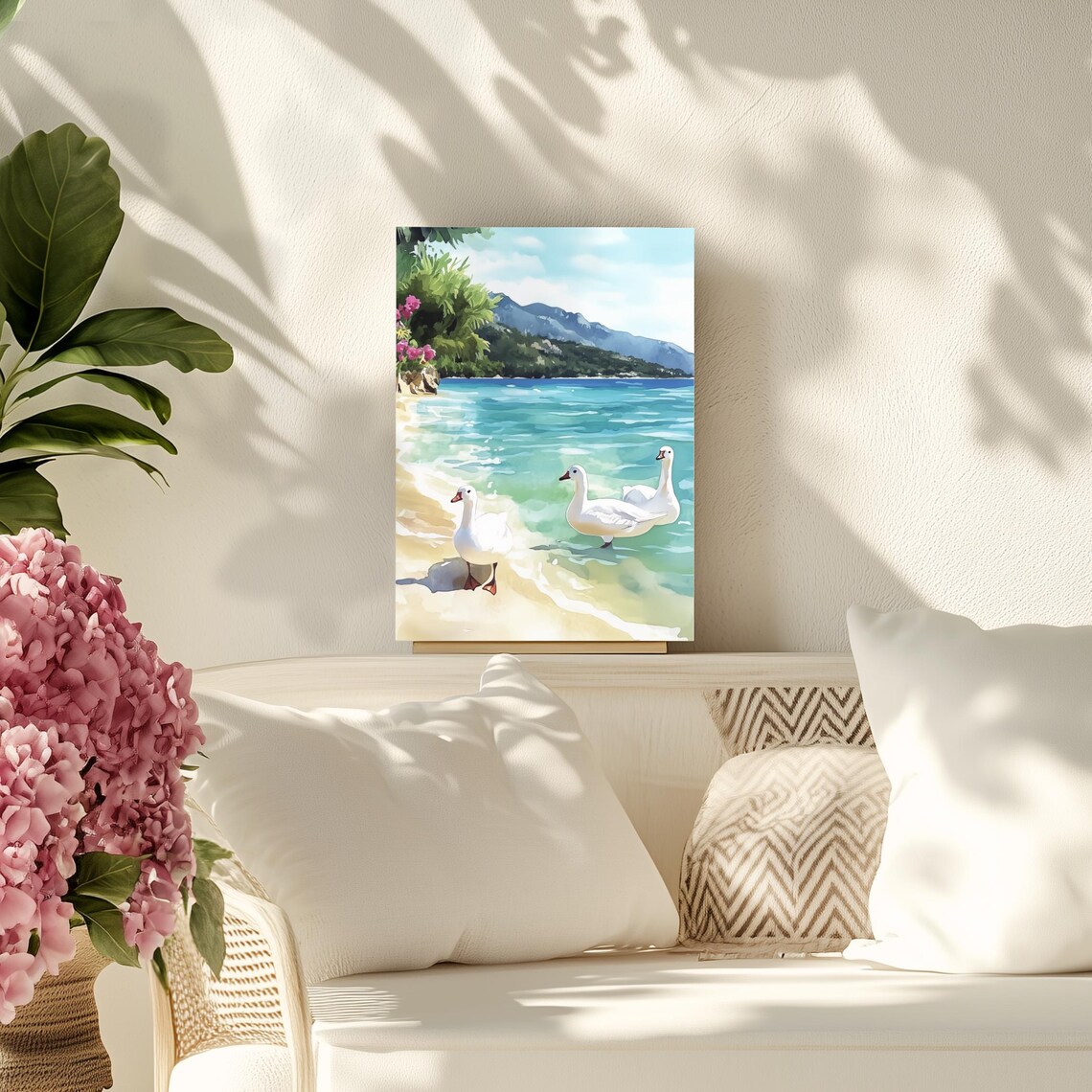 Maratha Beach Skiathos Greece Geese Watercolor Travel Poster