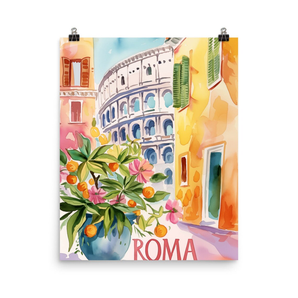 Roma Watercolor Print, Italy Travel Poster