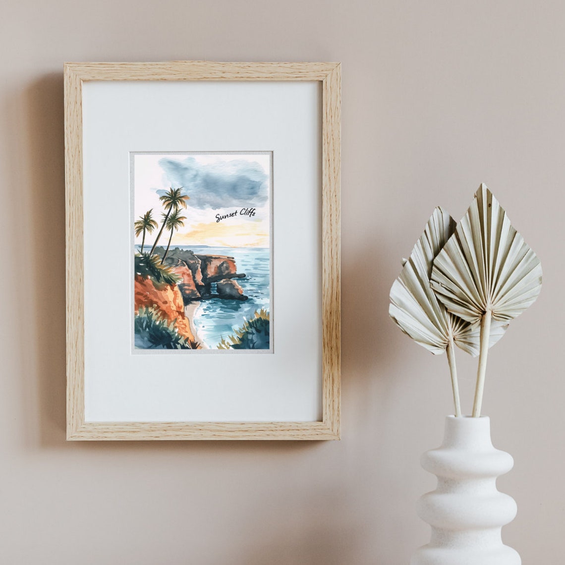 Sunset Cliffs Ocean Palms San Diego Coastline Watercolor Poster - Image 2