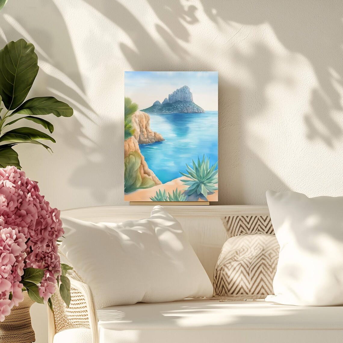 Es Vedra Ibiza Spain Rocky Island Coast Watercolor Art Poster