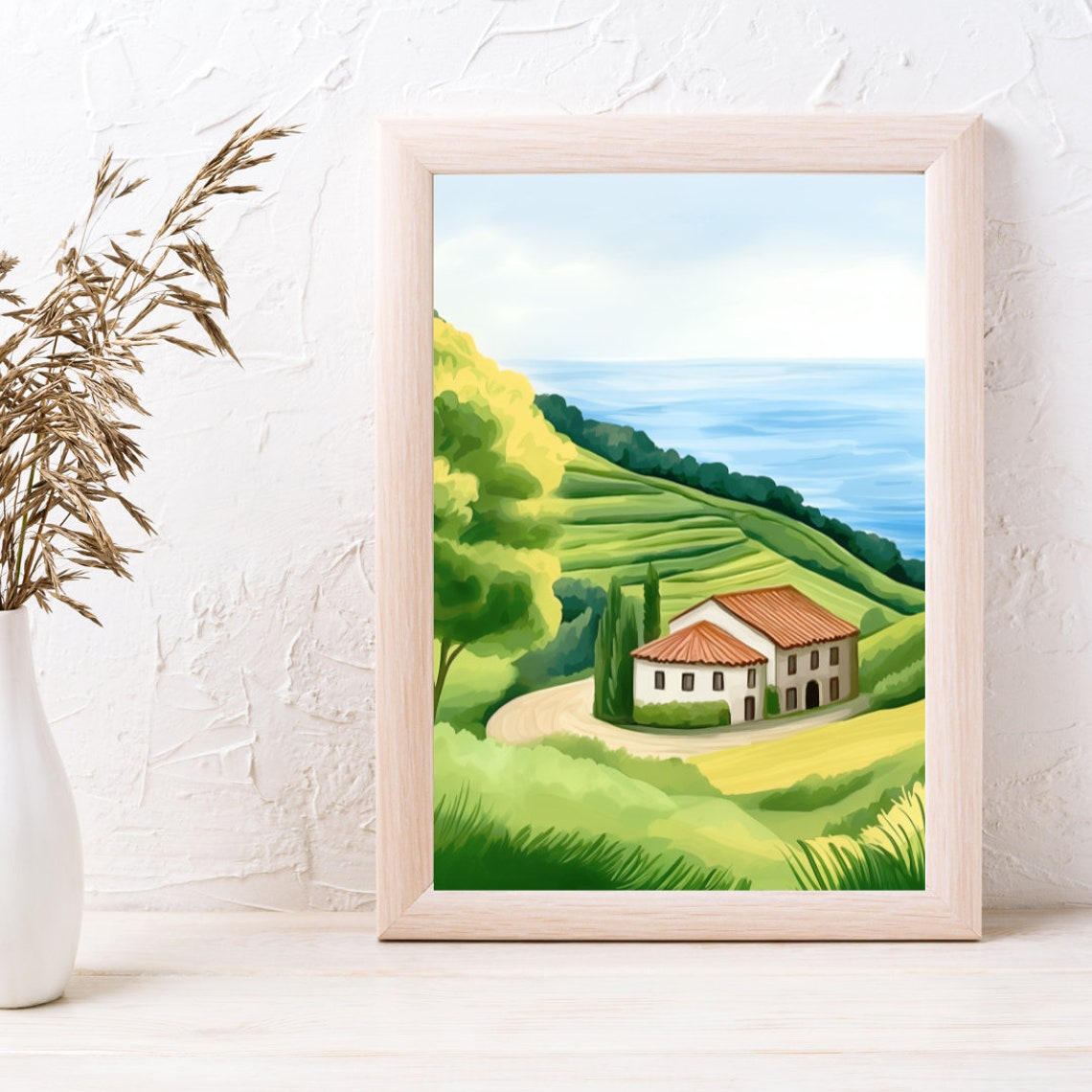 Basque Country Green Hillside Farmhouse Overlooking the Sea Poster - Image 3