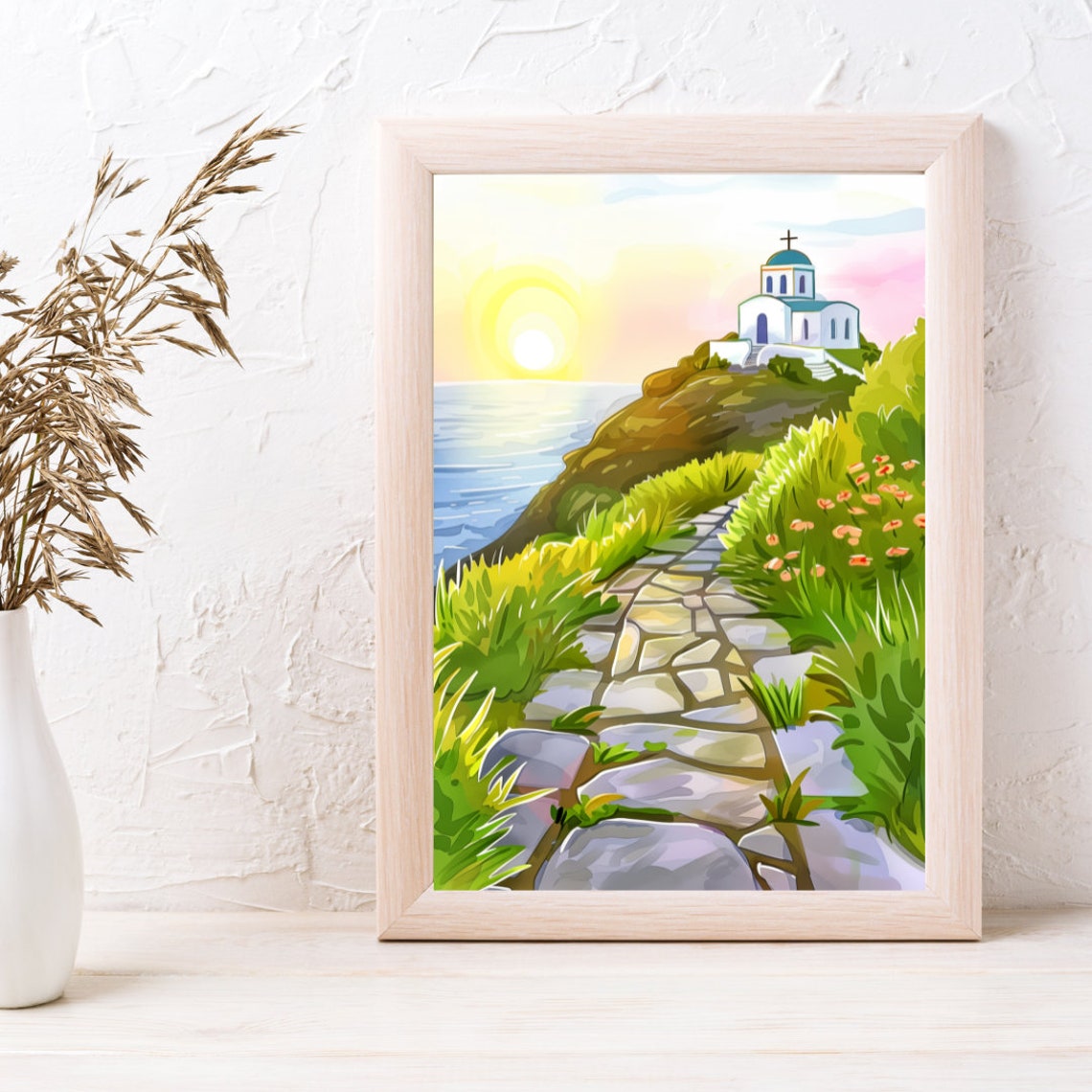 Sifnos Chapel on a Cliff at Sunset over the Aegean Sea Poster - Image 3