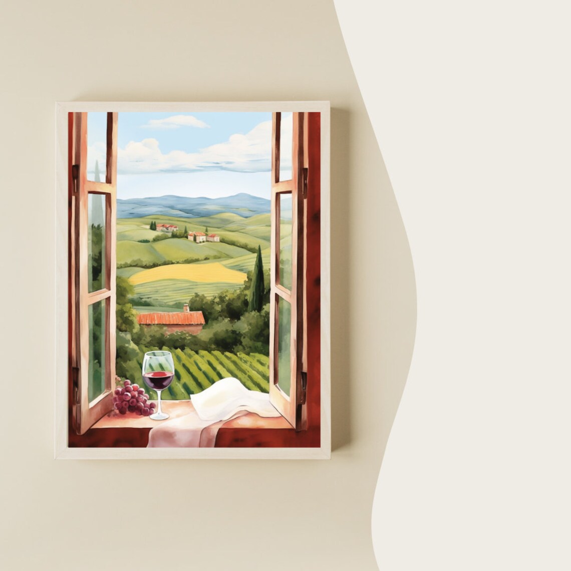 Tuscany Watercolor Travel Poster, Italian Countryside - Image 2