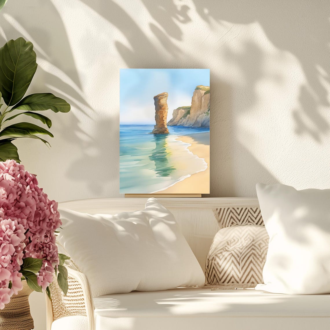 Andros Greece Watercolor Sea Stack Beach Coastal Landscape Poster