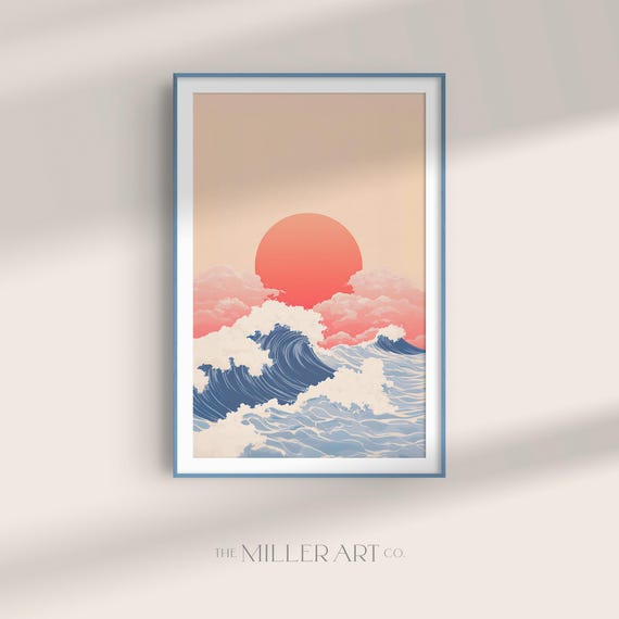 Hokusai Wave Art Print Japanese Seascape Pastel Sunset