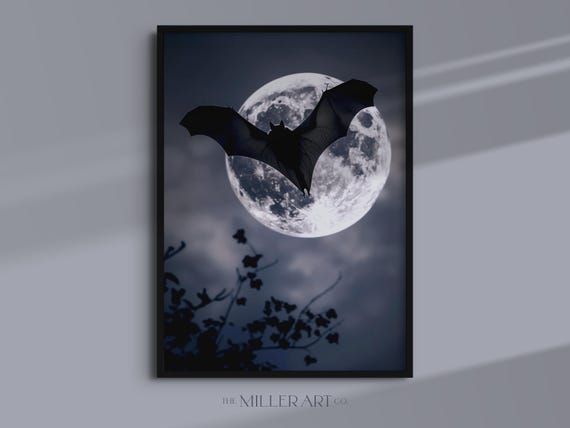 Black Bat Silhouette Print Gothic Halloween Wall Art 24x36 Max Size