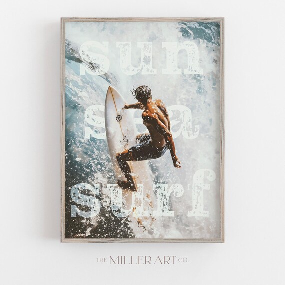 Surfer Riding Big Ocean Wave Sun Sea Surf Coastal Photo Poster