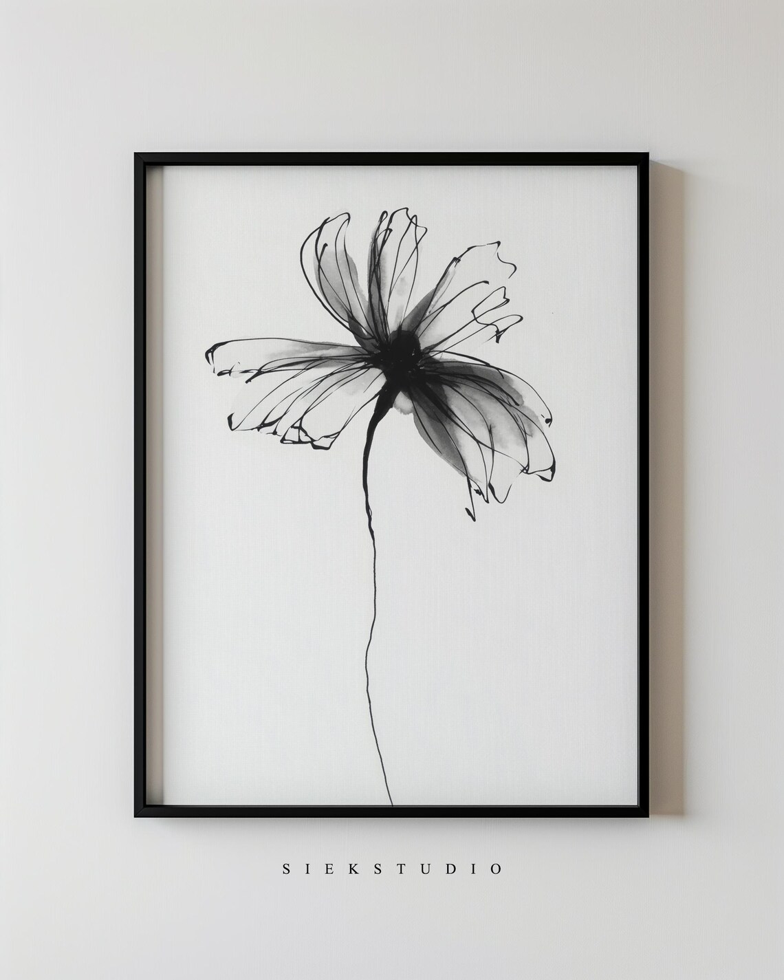 Black Ink Flower Line Drawing Minimalist Botanical Sketch Wall Art
