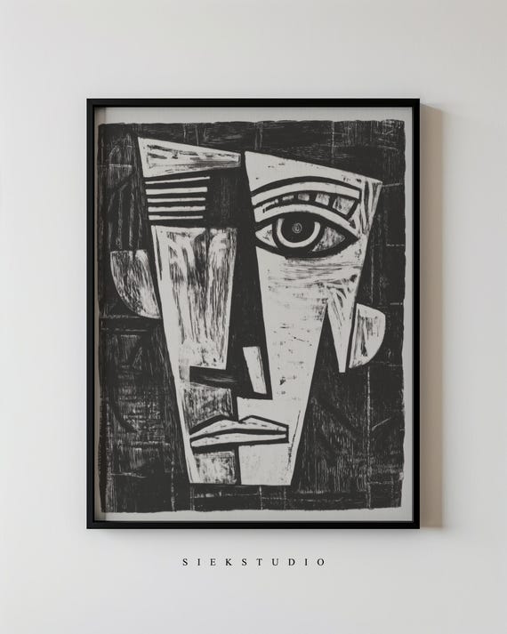 Modern Figurative Face Portrait Abstract Minimalist Black And White Wall Art Contemporary Expressionist Artwork Decor 211