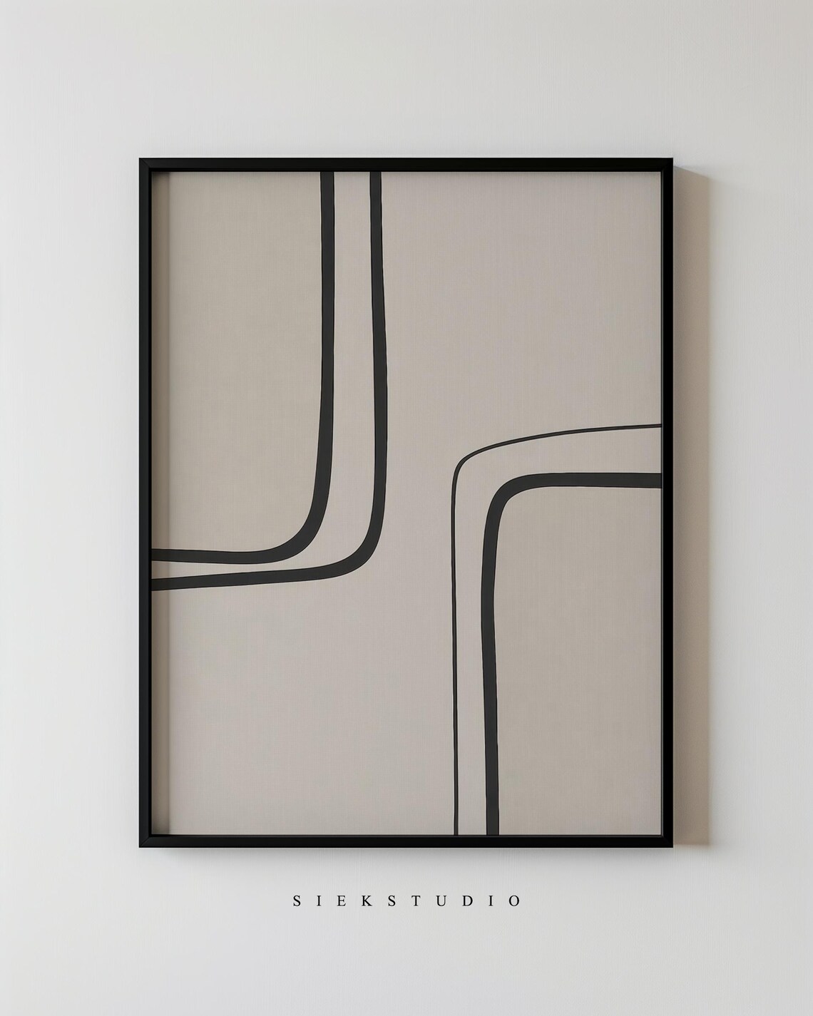 Minimalist Abstract Line Drawing Black On Beige Wall Modern Geometric Neutral Artwork Contemporary Decor For Living Room 63