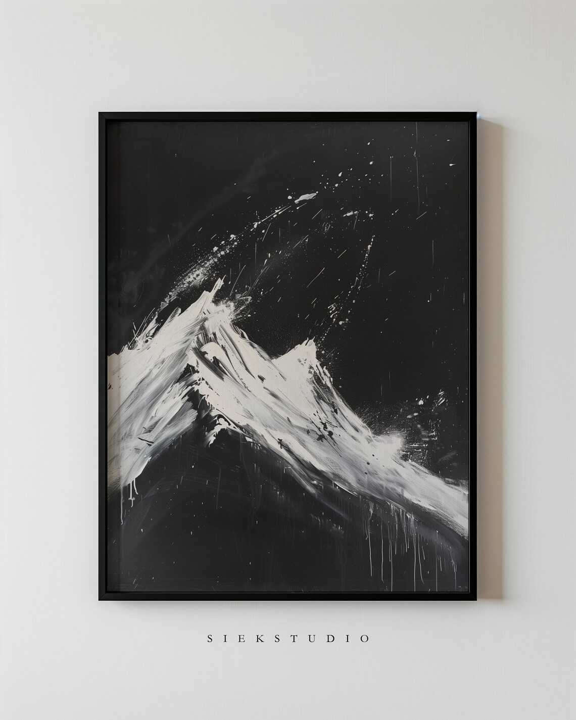 Abstract Mountain Painting Black And White Brush Stroke Art Modern Wall Minimalist Contemporary Decor