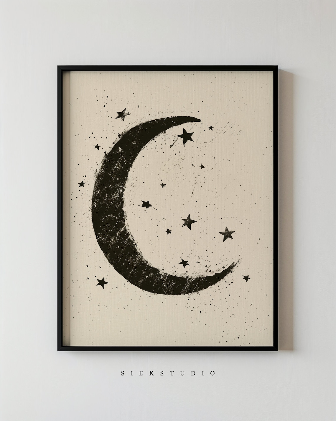 Minimalist Moon and Stars Art Print, Gothic Boho