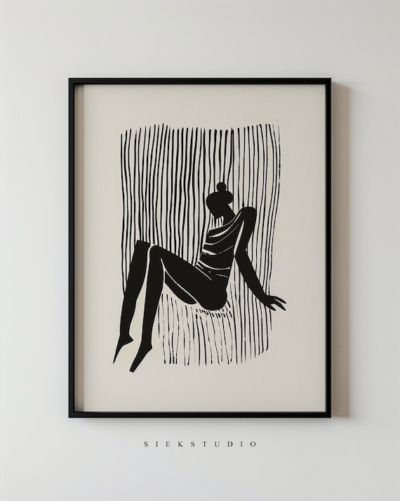 Minimalist Female Silhouette Reclining Black Line Art Figure Poster