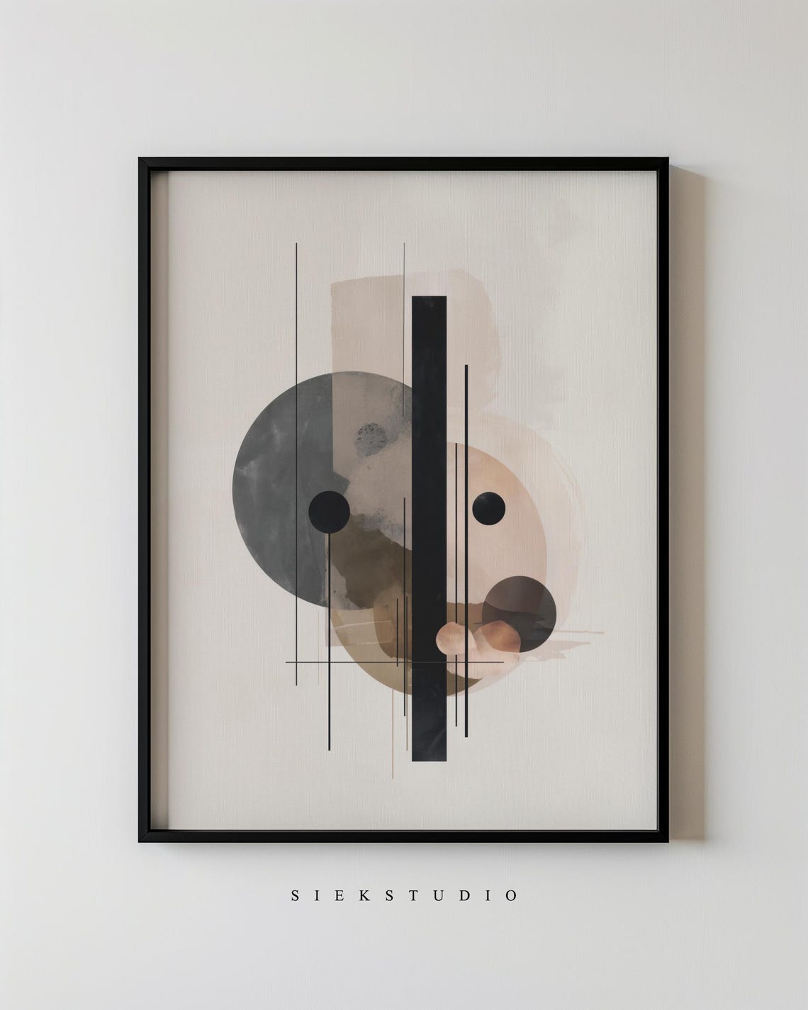 Abstract Shapes Minimalist Circles And Rectangles Modern Black Beige Geometric Wall Art Contemporary Neutral Decor 250