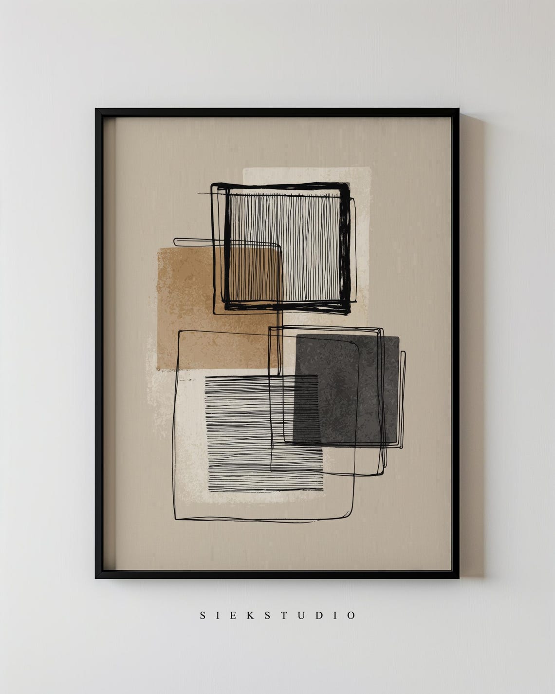 Overlapping Squares Abstract Line Art Beige Brown Minimalist Poster