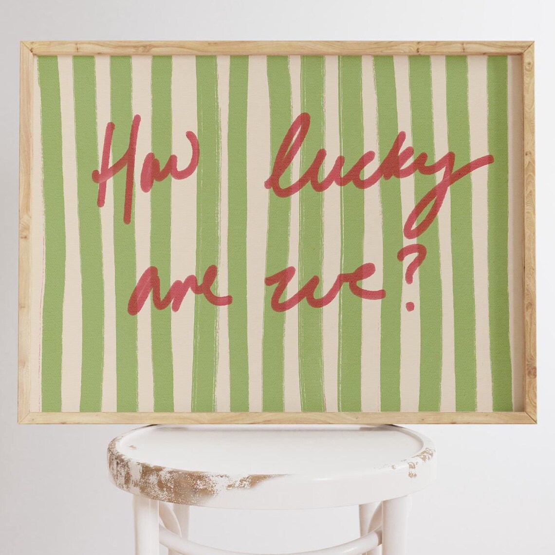 How Lucky Are We Print, Pink Green Stripe Quote