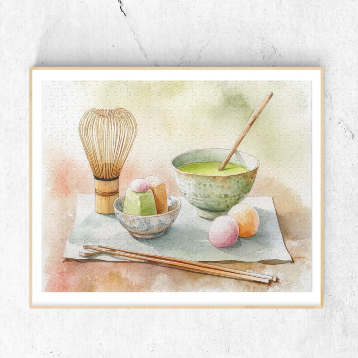 Japanese Matcha Tea Ceremony Still Life Wall Art With Wagashi Sweets
