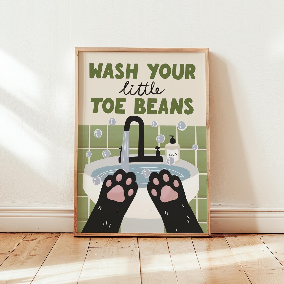 Wash Your Little Toe Beans Cat Bathroom Art Print