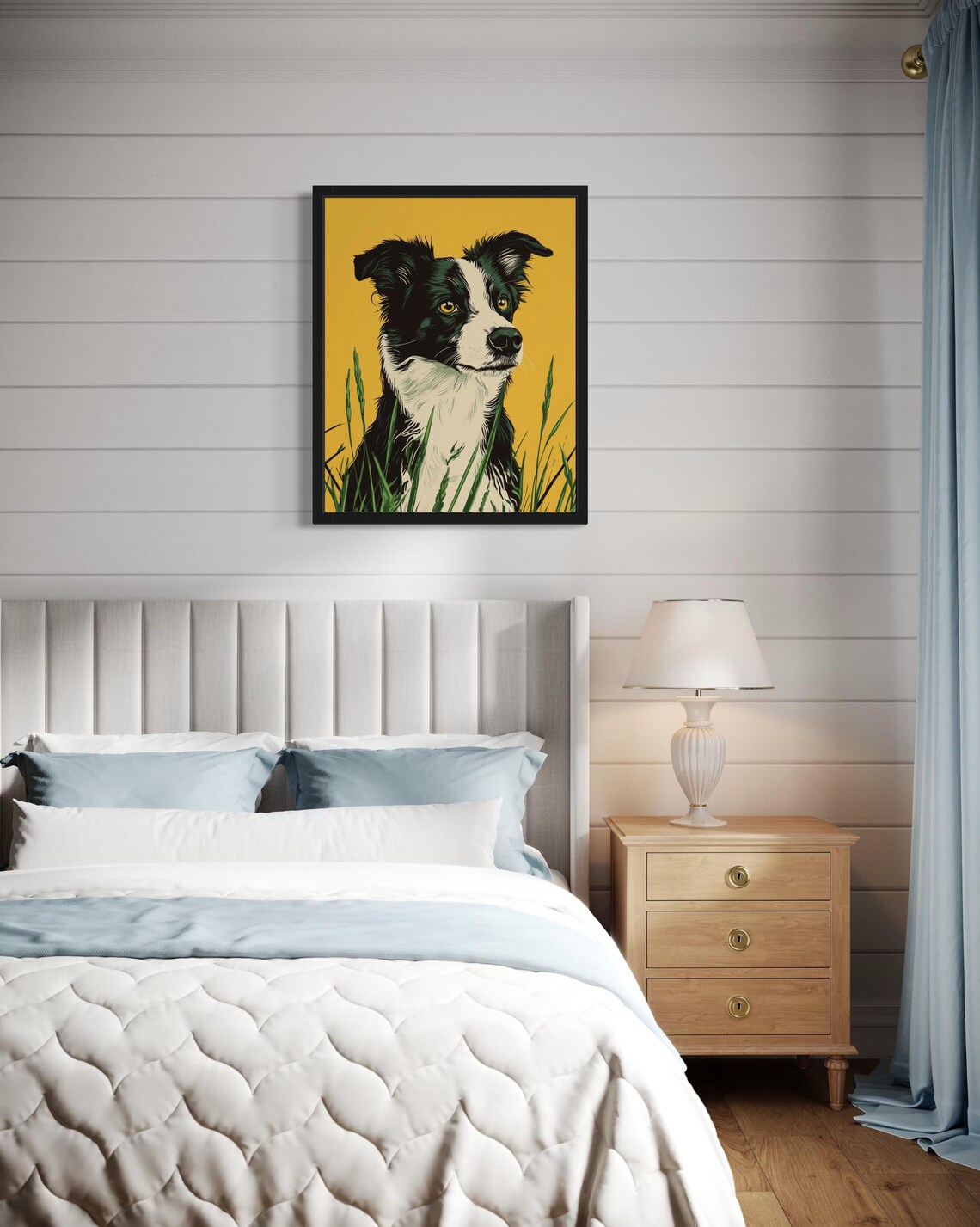 Border Collie Mustard Background Farm Dog Portrait Art Poster - Image 2