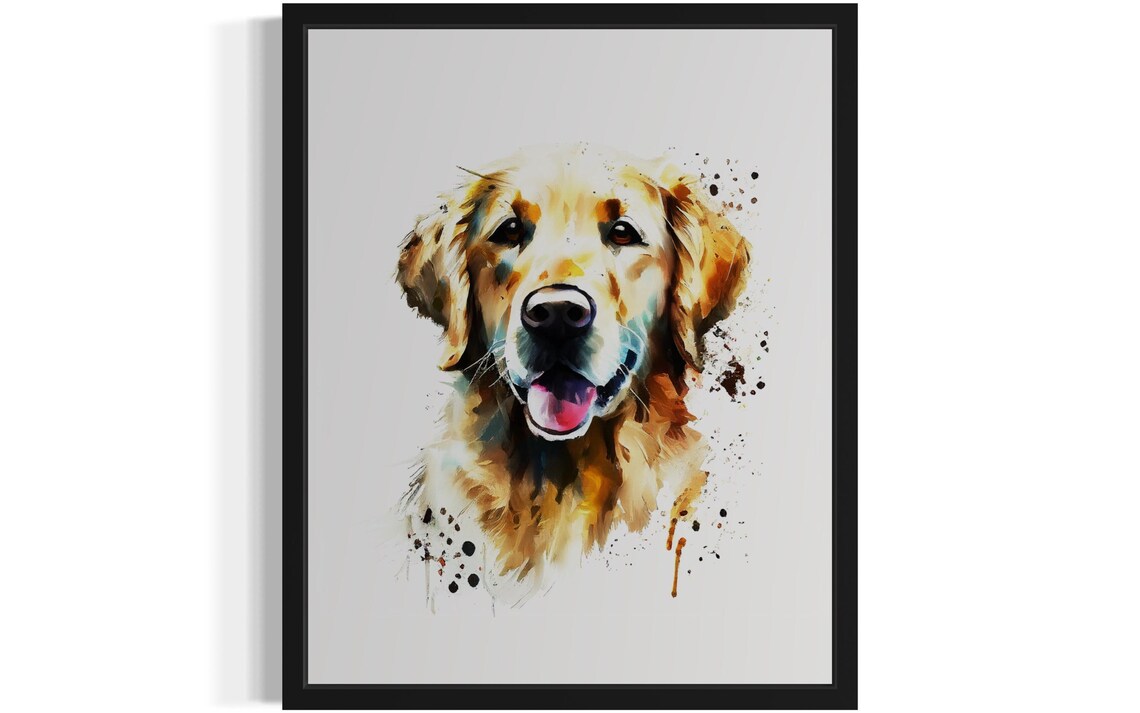 Golden Retriever Happy Smile Watercolor Portrait Dog Art Poster