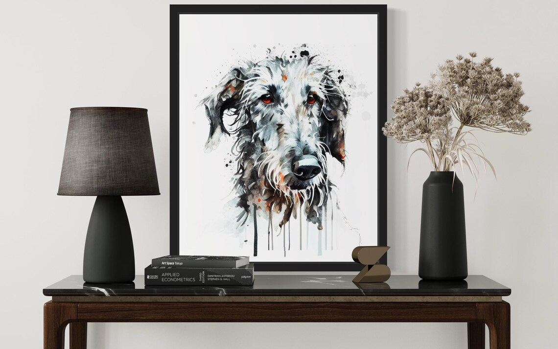 Scottish Deerhound Grey Shaggy Hound Watercolor Portrait Poster - Image 3