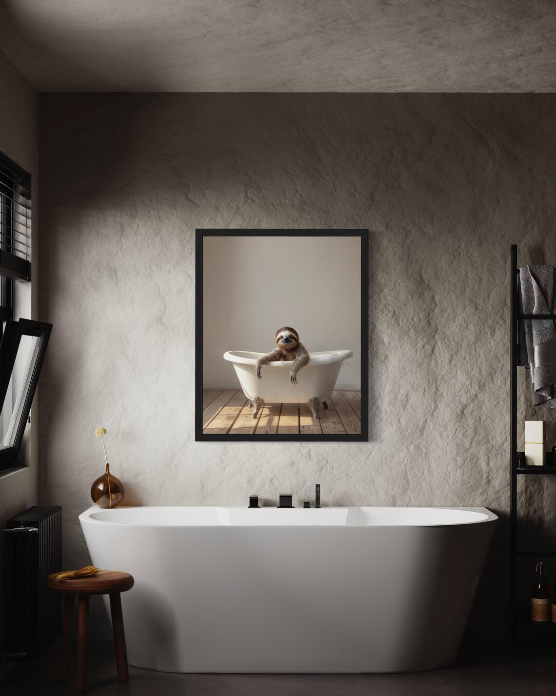 Sloth Lounging with Arms Over a Small White Tub Photo Poster - Image 3
