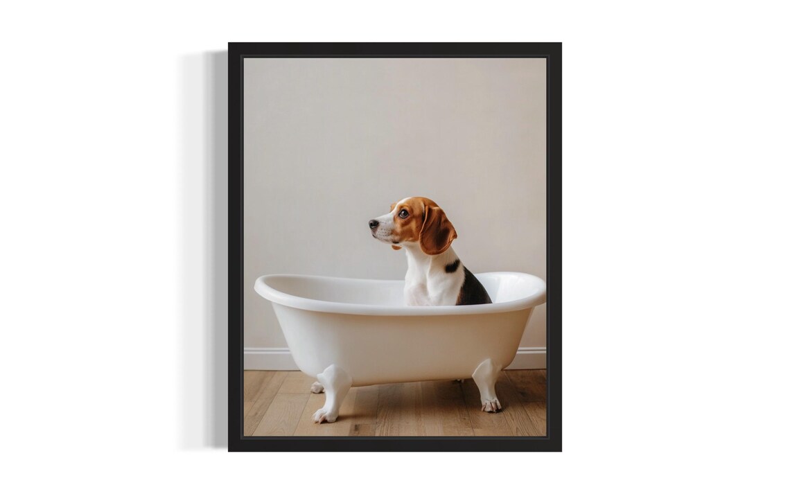 Beagle Puppy In A White Bathtub Cute Puppy Bathroom Nursery Poster