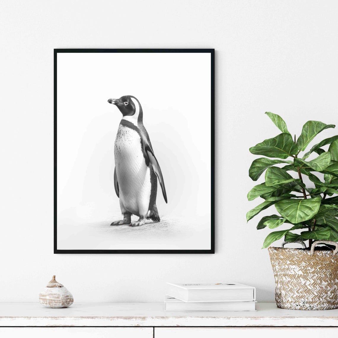 Dignified Penguin Standing Tall in Black and White Art Poster - Image 3