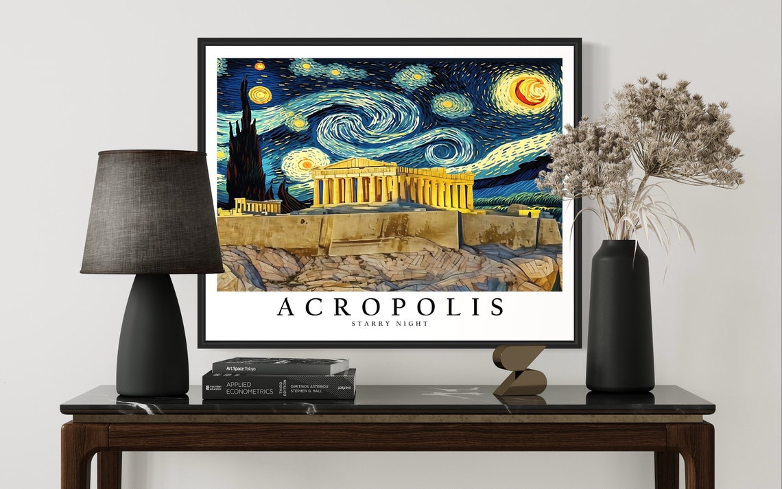 Acropolis Starry Night Art Print Van Gogh Acropolis Poster Wall Art Original Acropolis Painting Decor - Image 2