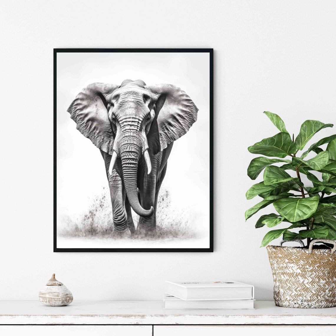 Elephant Black and White Majestic Full Body Wildlife Portrait Poster - Image 4