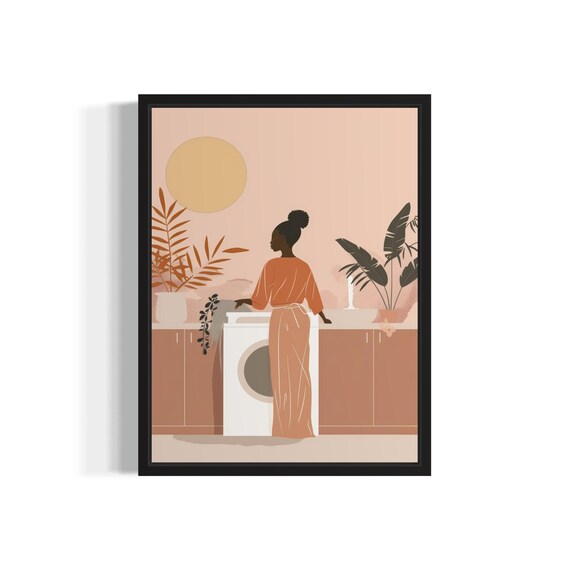 Boho Woman Laundry Room Warm Terracotta Minimalist Wall Poster