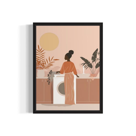 Female Doing Laundry African Art Print Wall Poster Original Paint Artwork Decor