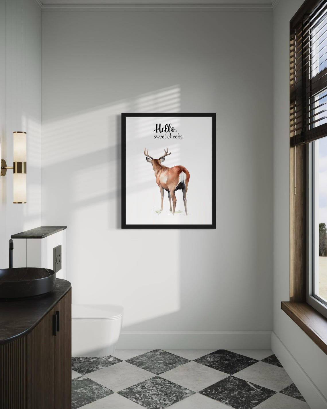 Antlered Deer Buck Rear View Hello Sweet Cheeks Bathroom Poster - Image 4