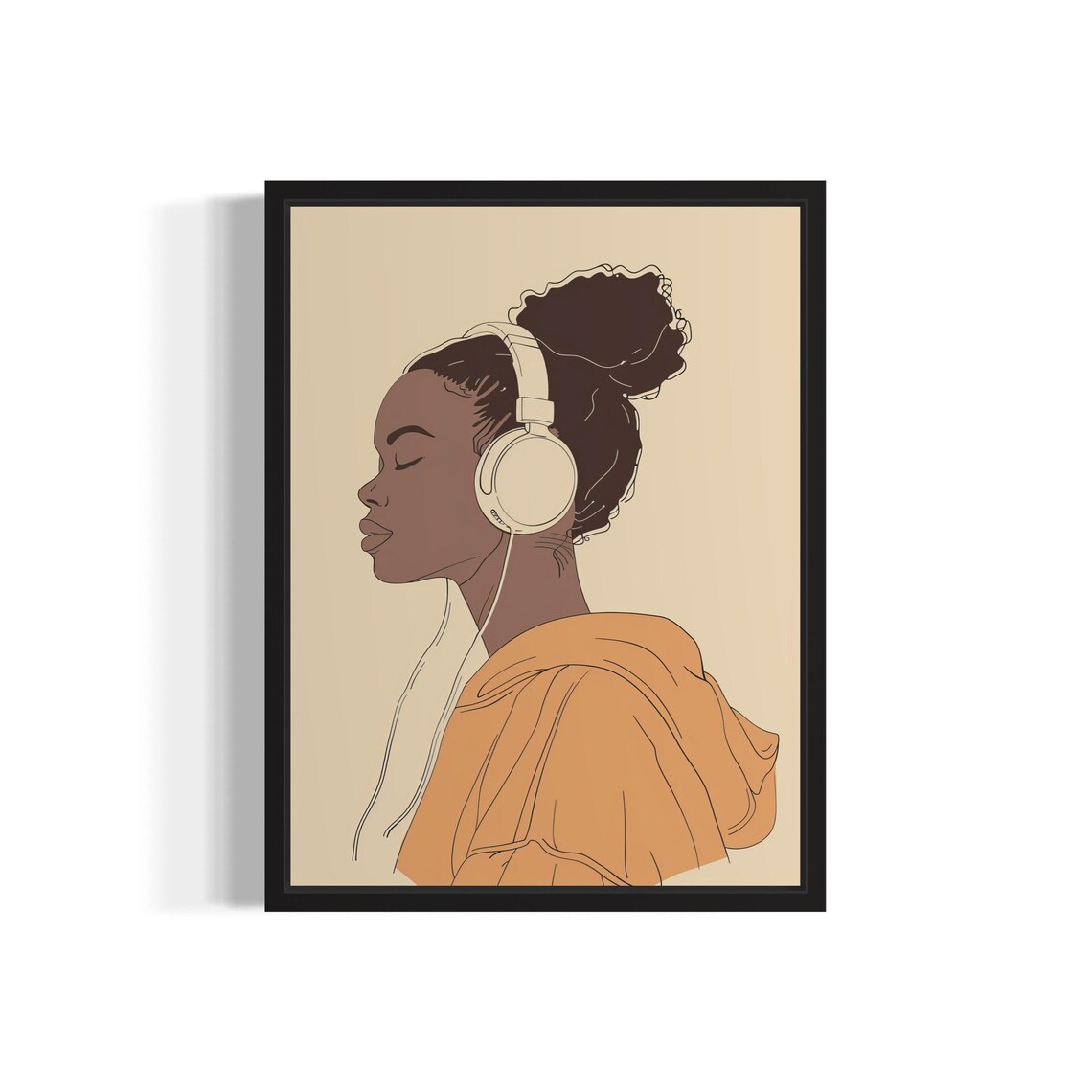 Music Lover Woman in Headphones Minimalist Line Art Portrait Poster