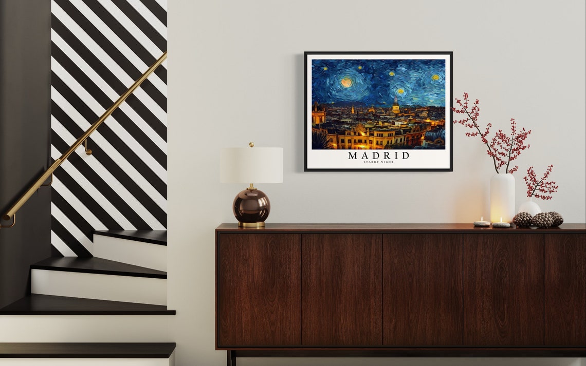 Madrid Starry Night Old Town Skyline Spain Moonlit Art Poster - Image 4